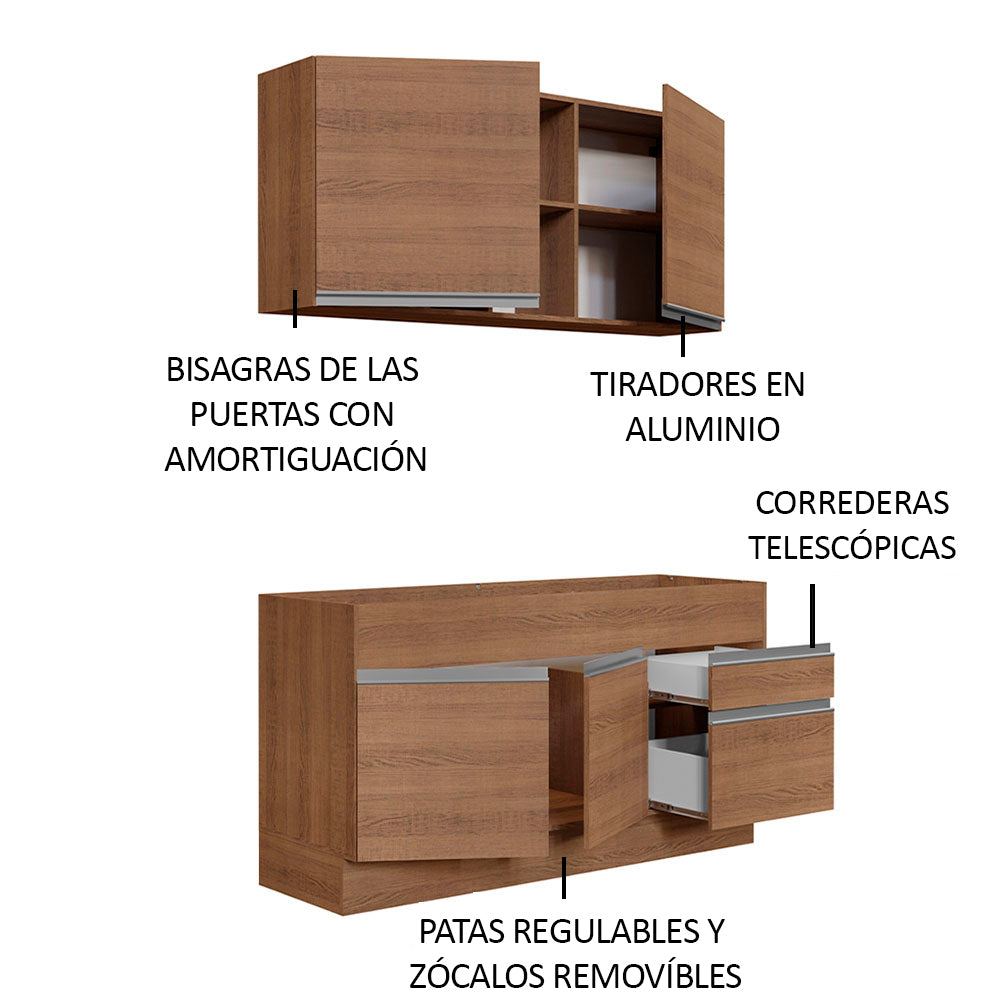 Cocina Compacta 150cm Marrón Glamy 02