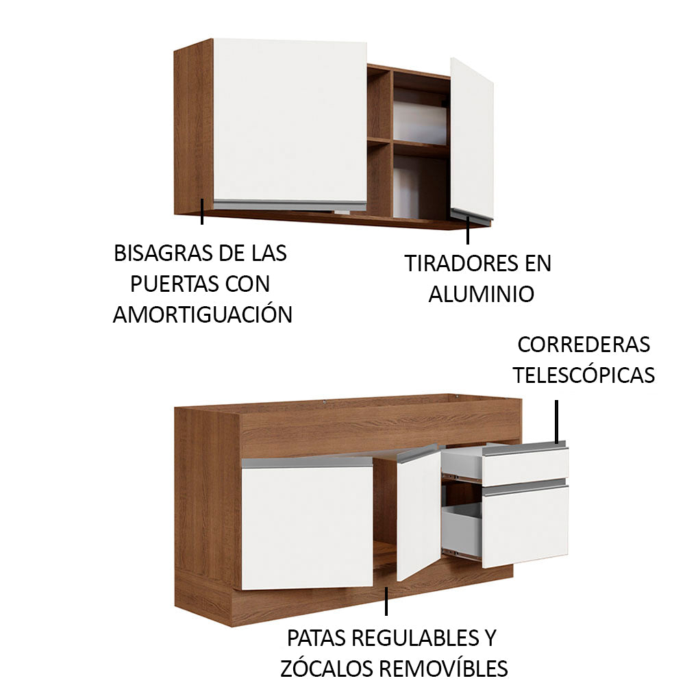 Cocina Compacta 150cm Marrón/Blanco Glamy 02