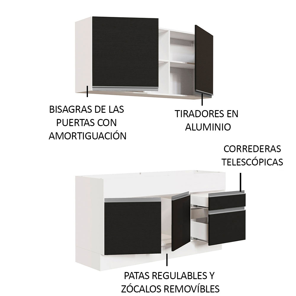 Cocina Compacta 150cm Glamy Blanco/Negro 02