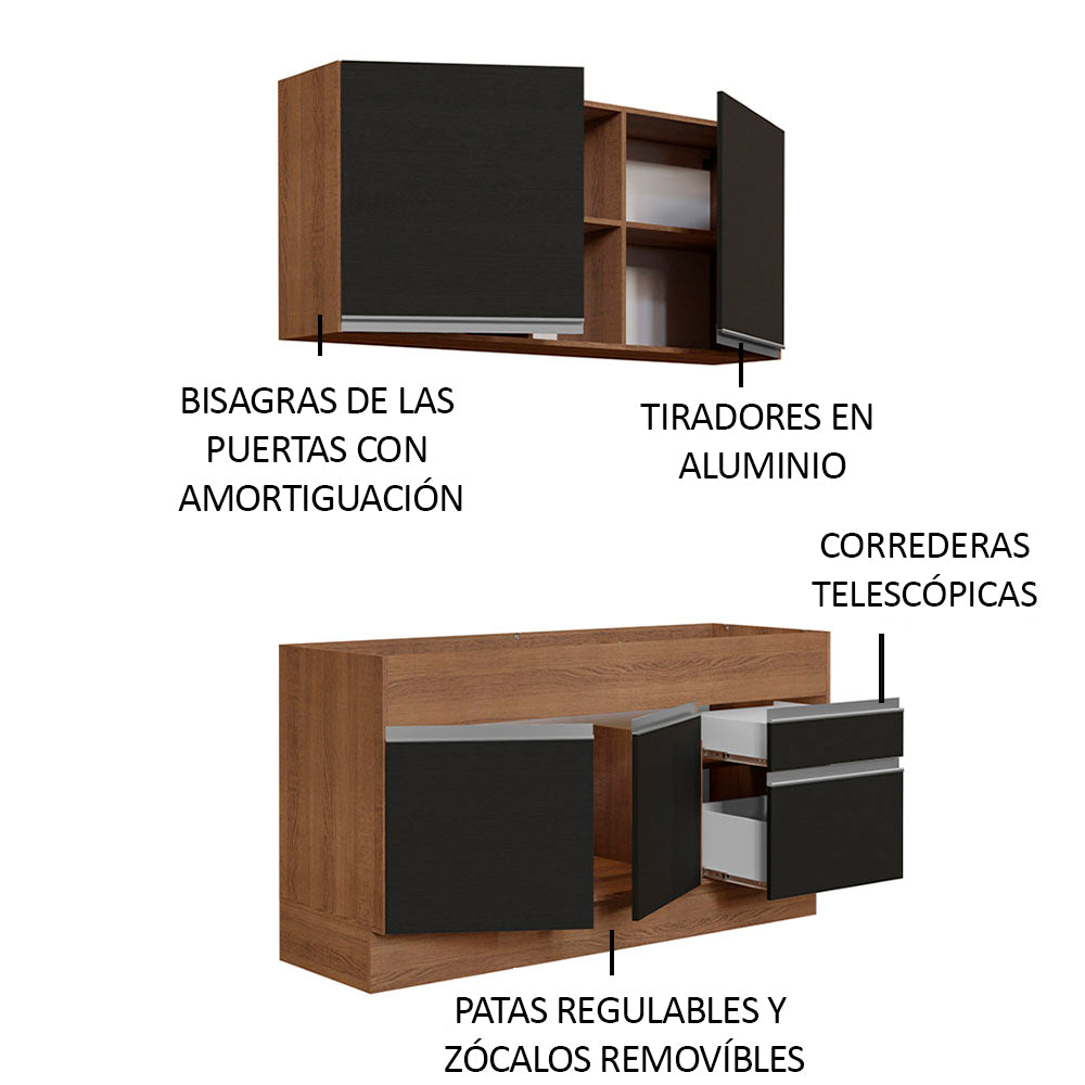 Cocina Compacta 150cm Glamy Marrón/Negro 02