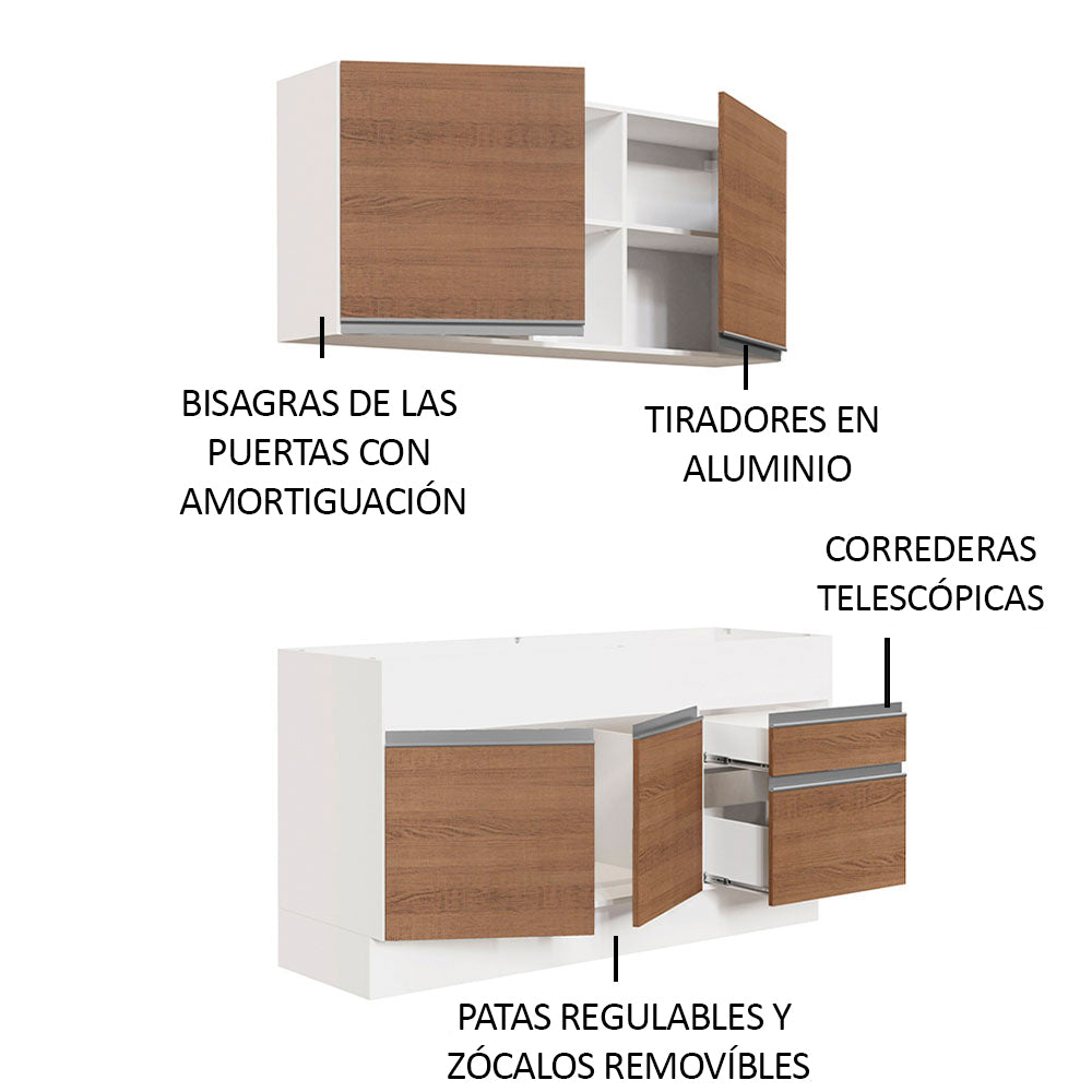 Cocina Compacta 150cm Blanco/Marrón Glamy 02