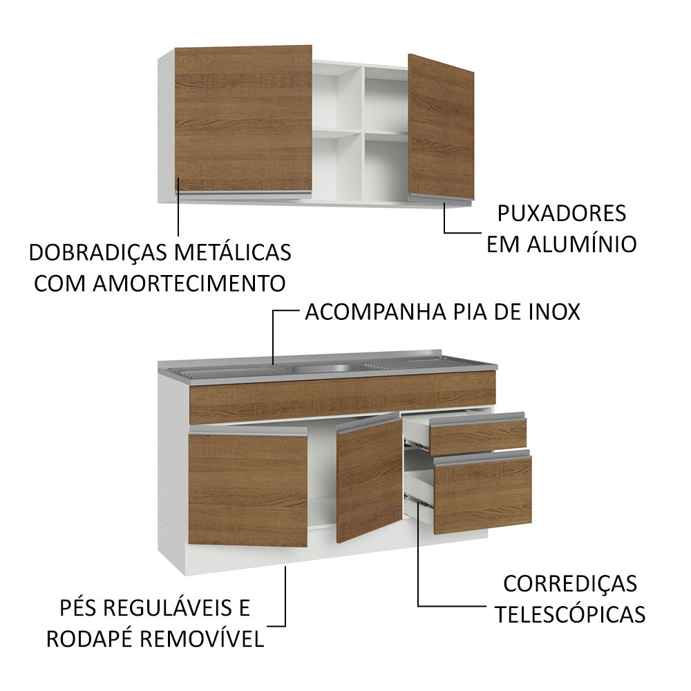 Cocina Integral con Tarja 150cm Blanco/Marrón Glamy 03