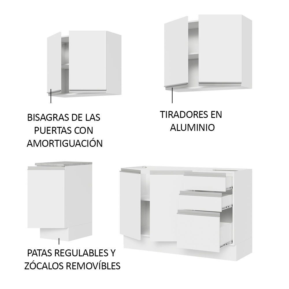 Cocina Compacta 160cm sin Fregadero Blanco Glamy 01