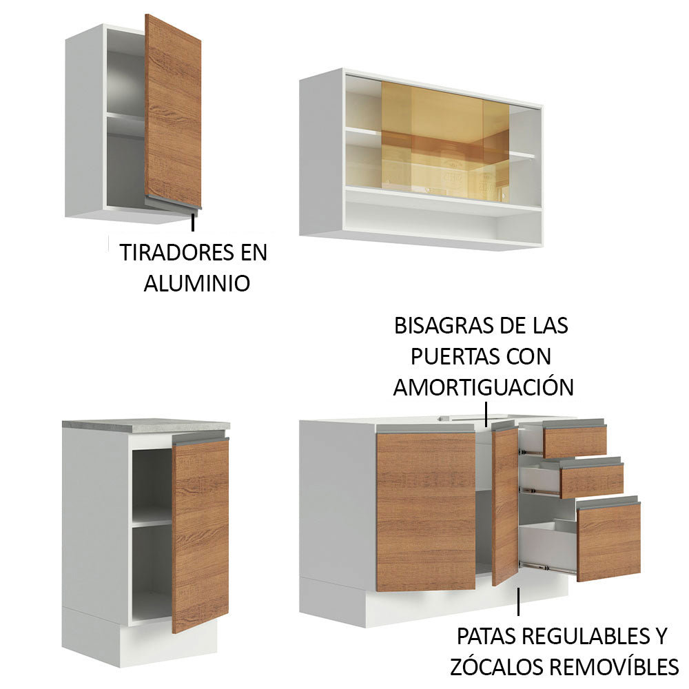 Cocina Compacta 160cm sin Fregadero Blanco/Marrón Glamy 02