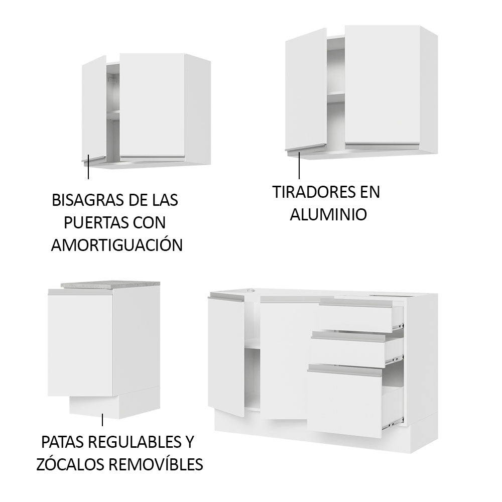 Cocina Compacta 160cm con Fregadero Blanco Glamy 03