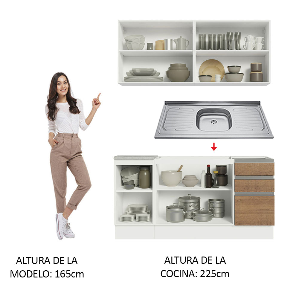Cocina Compacta 160cm con Fregadero Blanco/Marrón Glamy 03