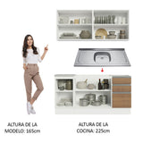 Cocina Compacta 160cm con Fregadero Blanco/Marrón Glamy 03