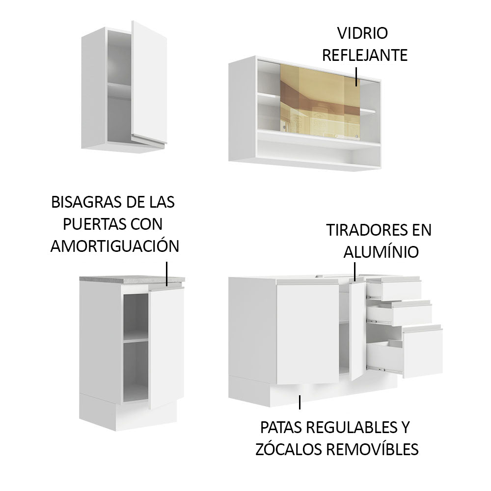 Cocina Compacta 160cm con Fregadero Blanco Glamy 04