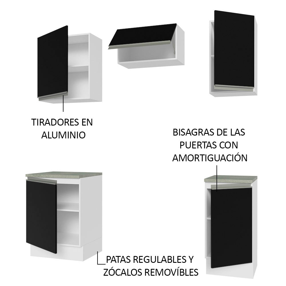 Cocina Compacta 160 cm Blanco/Negro Glamy Madesa