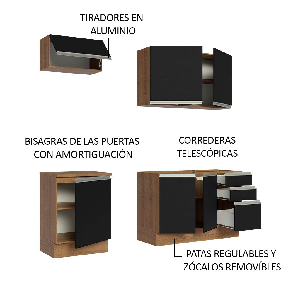 Cocina Compacta 180cm Marrón/Negro Glamy 07