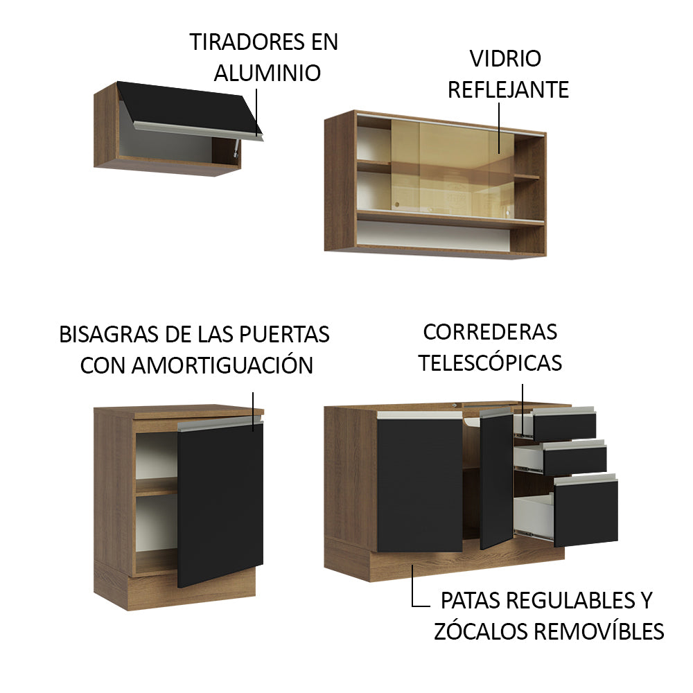 Cocina Compacta 180 cm Marrón/Negro Glamy Madesa