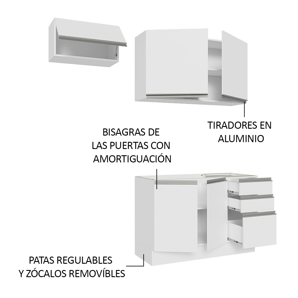 Cocina Compacta 180cm sin Fregadero Blanco Glamy 09