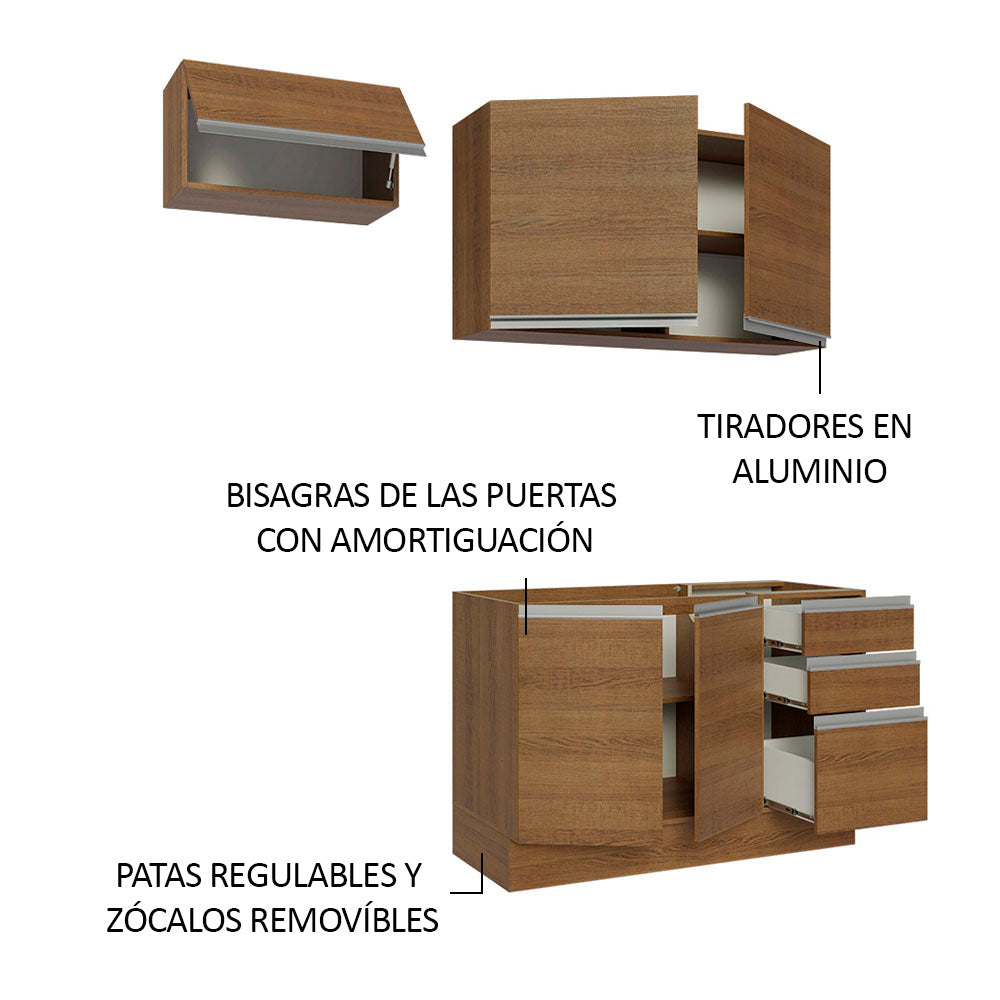 Cocina Compacta 180cm sin Fregadero Marrón Glamy 09