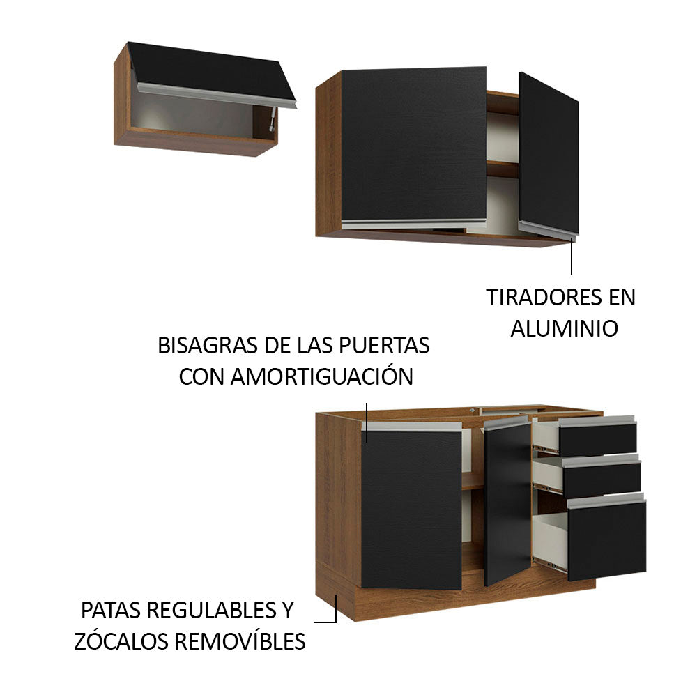Cocina Compacta 180 cm Marrón/Negro Glamy Madesa