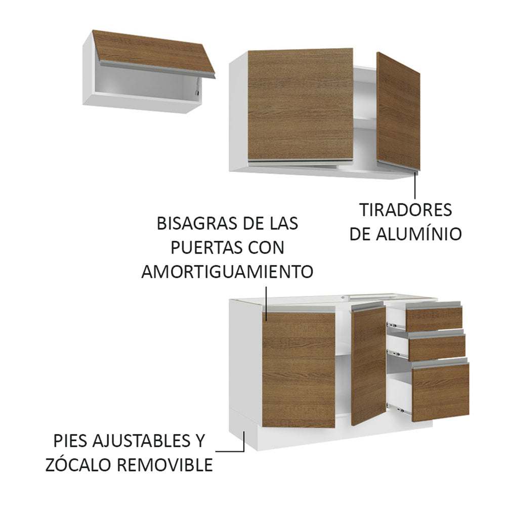 Cocina Compacta 180cm sin Fregadero Blanco/Marrón Glamy 09