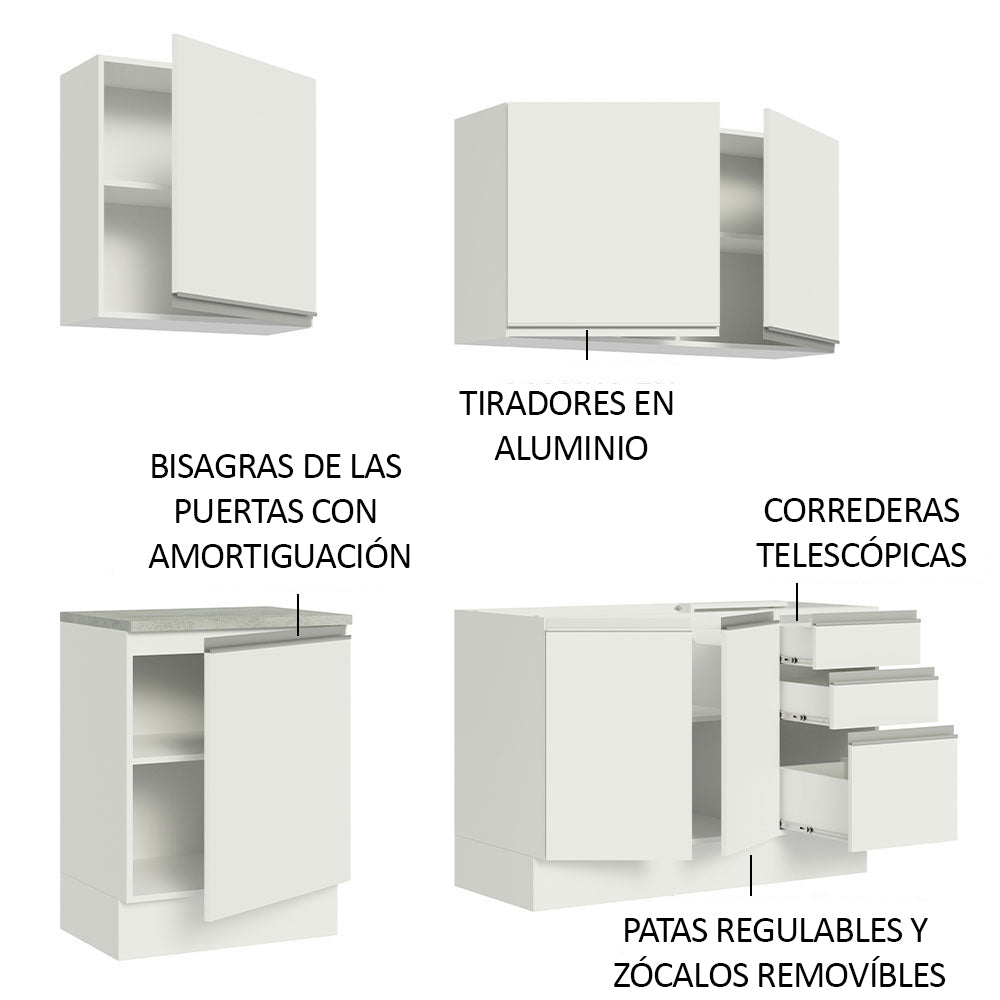Cocina Compacta 180 cm Con Fregadero Blanco Glamy Madesa