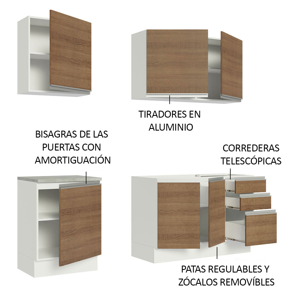 Cocina Compacta 180cm con Fregadero Blanco/Marrón Glamy 10