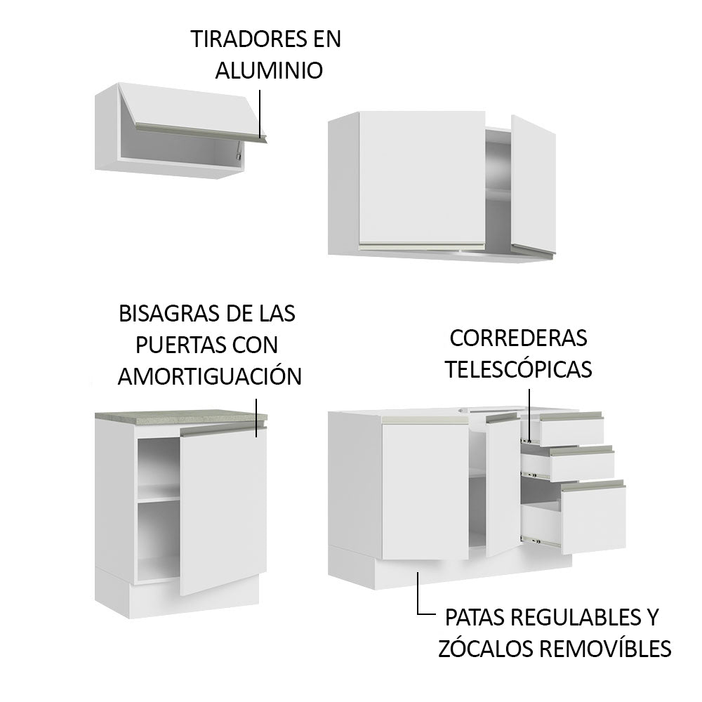 Cocina Compacta 180cm con Fregadero Blanco Glamy 11