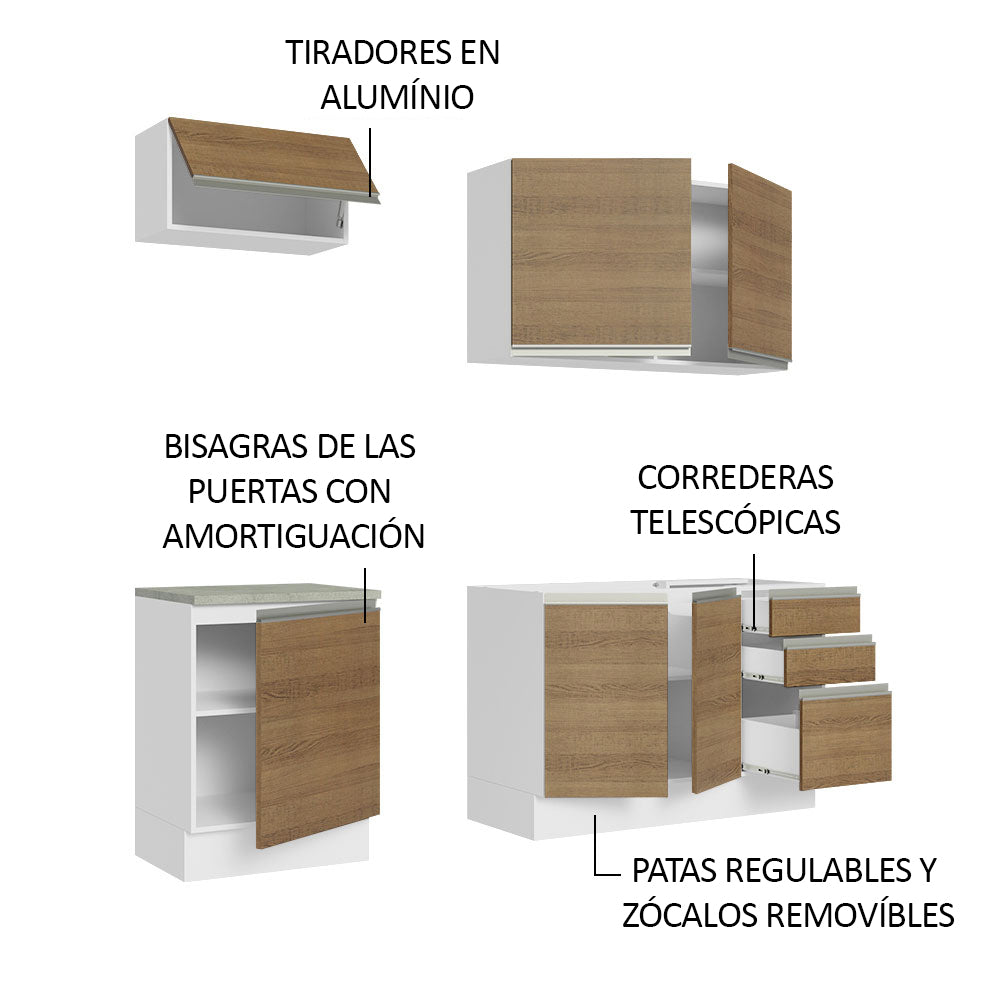 Cocina Compacta 180cm con Fregadero Blanco/Marrón Glamy 11