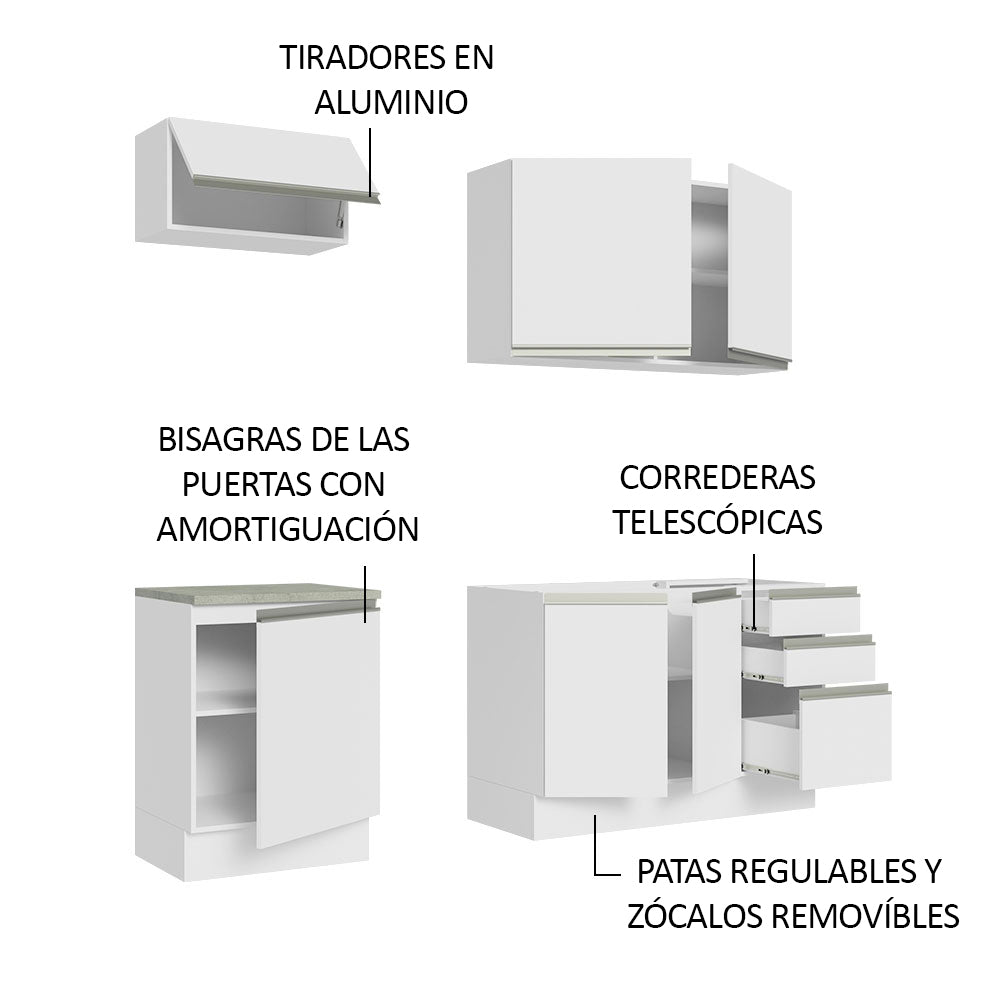 Cocina Integral con Fregadero 180cm Glamy 13 Blanco