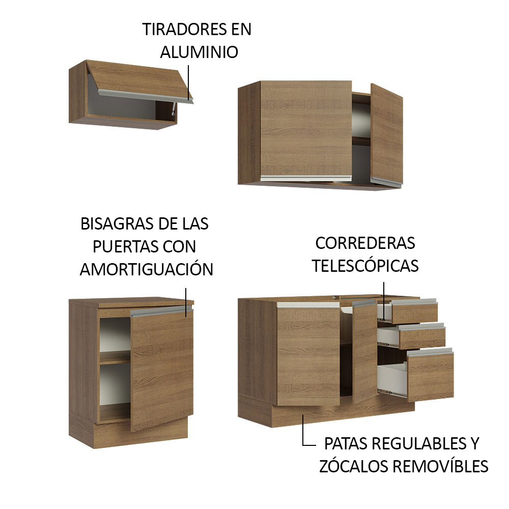 Cocina Integral con Fregadero 180cm Glamy 13 Marrón