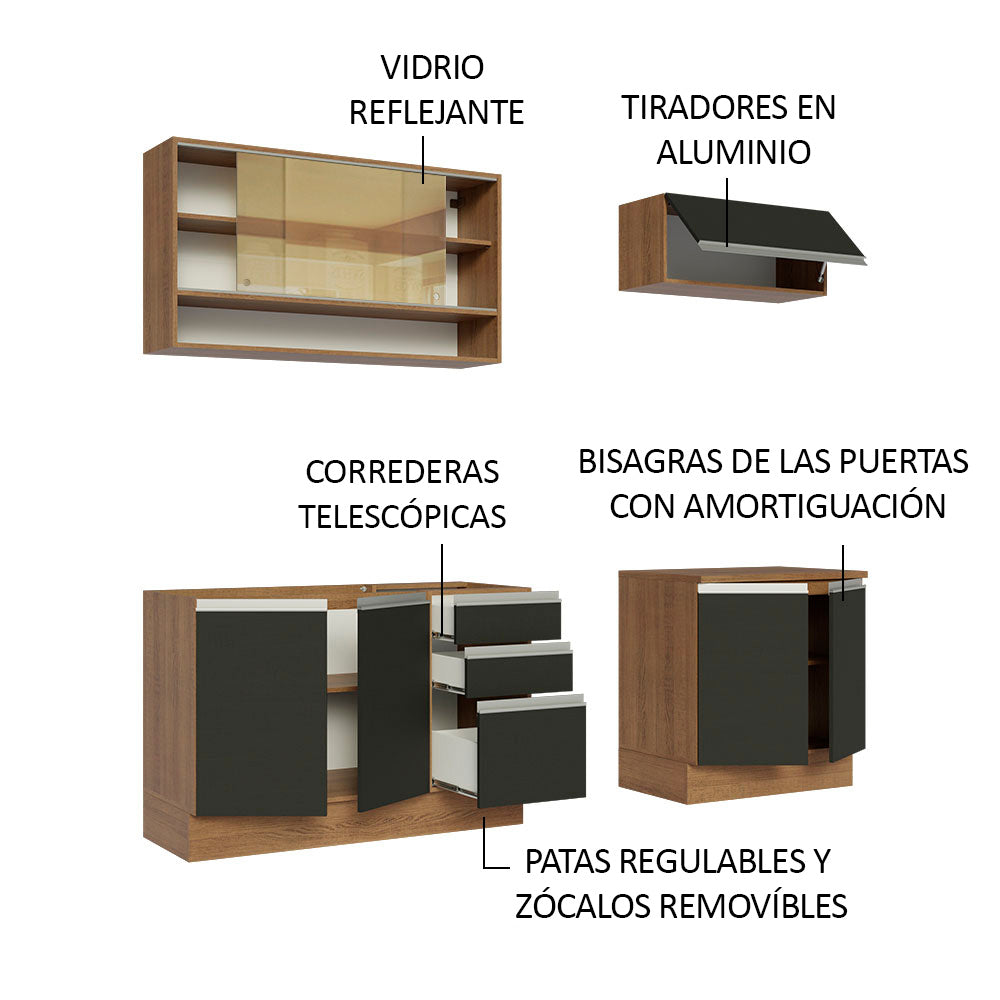 Cocina Compacta 200 cm Marrón/Negro Glamy Madesa