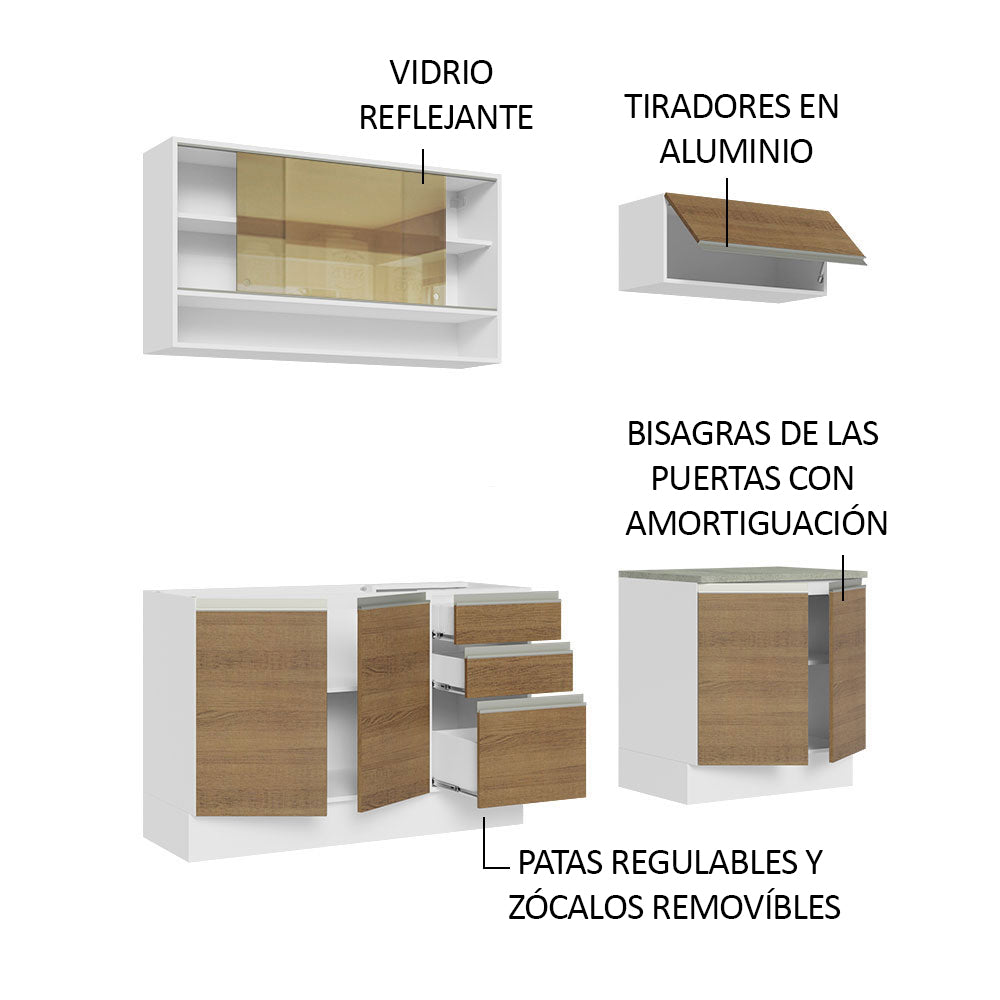 Cocina Compacta 200 cm Con Fregadero Blanco/Marrón Glamy Madesa