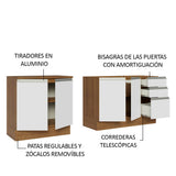 Kit con Mueble para Fregadero y Gabinete Bajo 4 Puertas y 3 Cajones (Sin Encimera Ni Fregadero) Marrón/Blanco Glamy 06