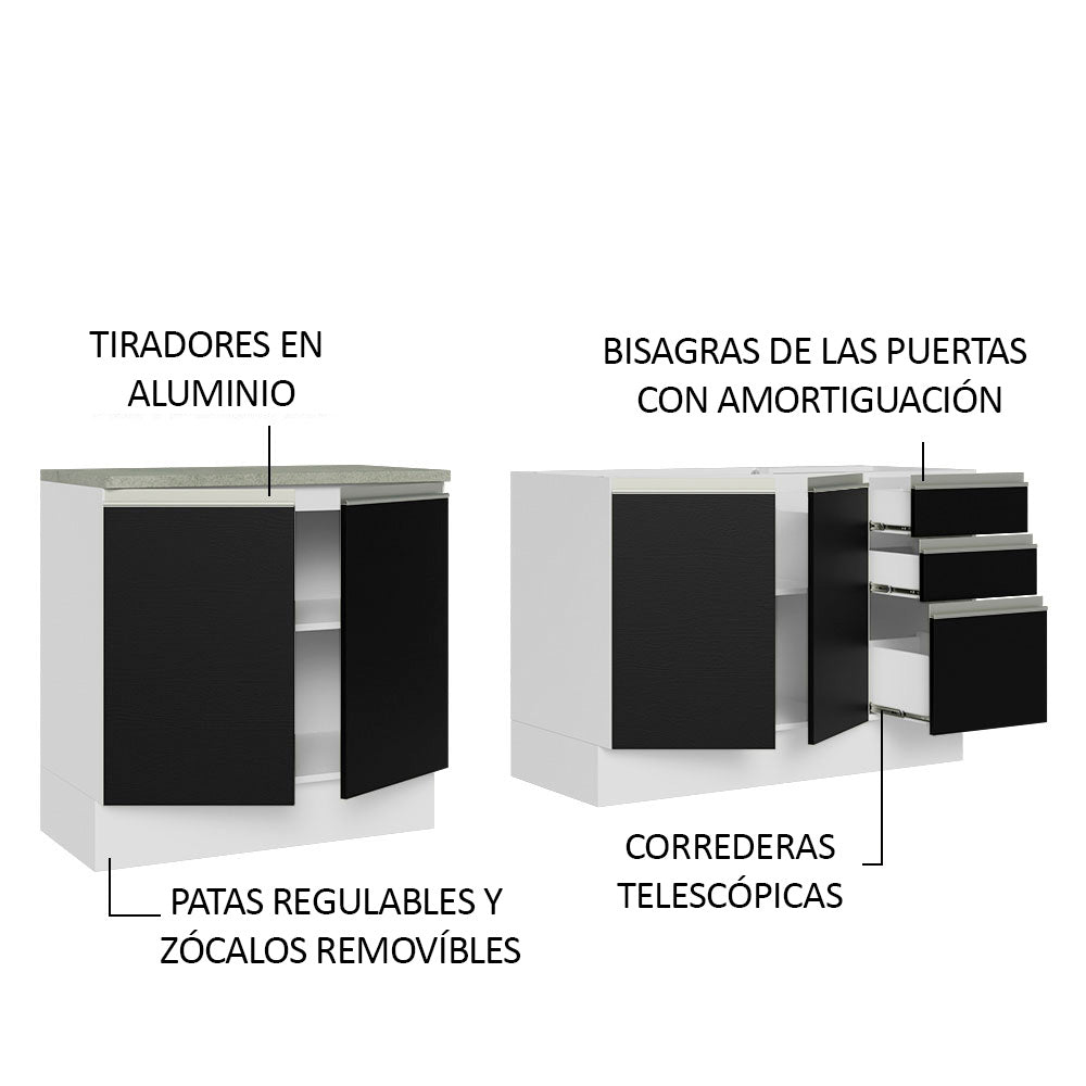 Cocina Compacta 200 cm Blanco/Negro Glamy Madesa