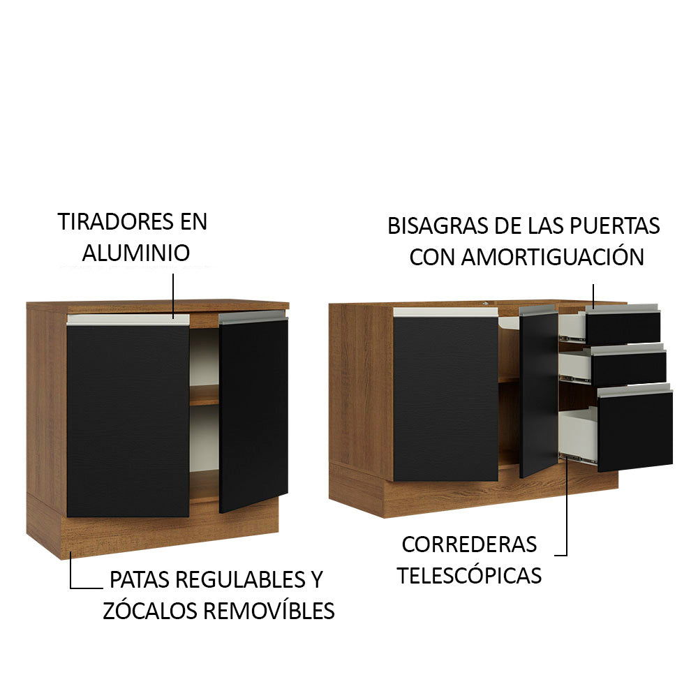 Cocina Compacta 200 cm Marrón/Negro Glamy Madesa