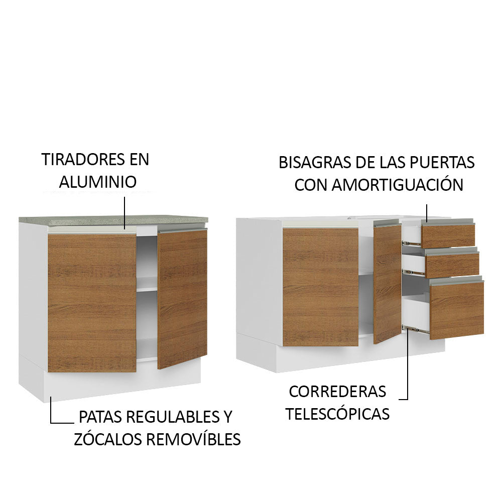 Cocina Compacta 200 cm Blanco/Marrón Glamy Madesa
