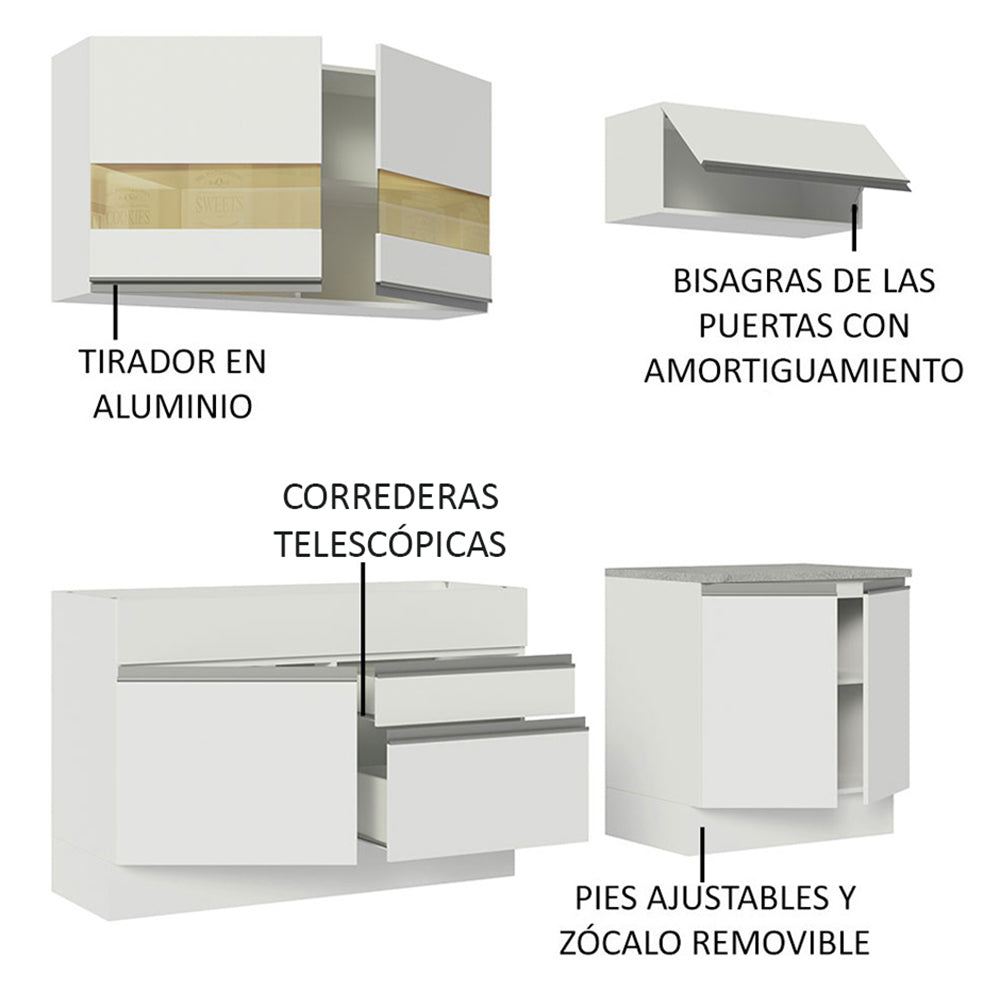 Cocina Compacta 200cm Blanco Glamy 07