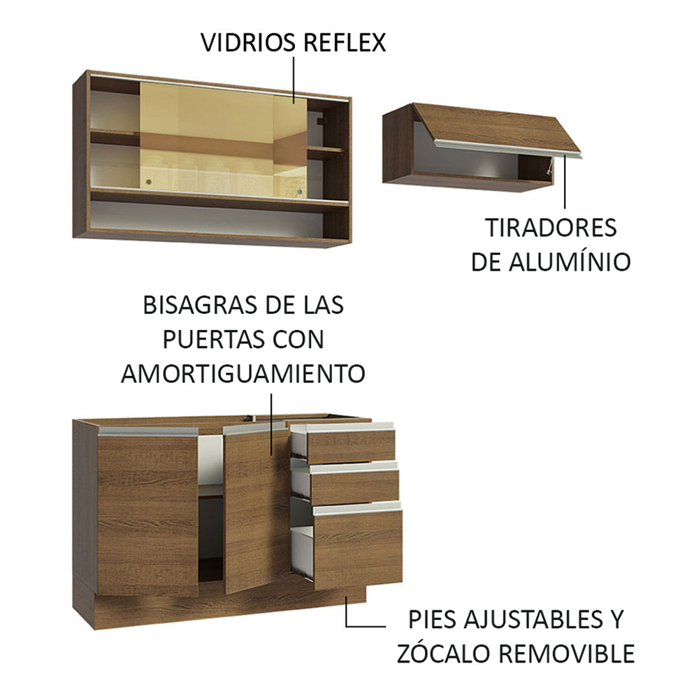 Cocina Compacta 200 cm Marrón Glamy Madesa