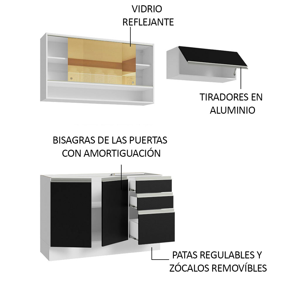 Cocina Compacta 200 cm Blanco/Negro Glamy Madesa