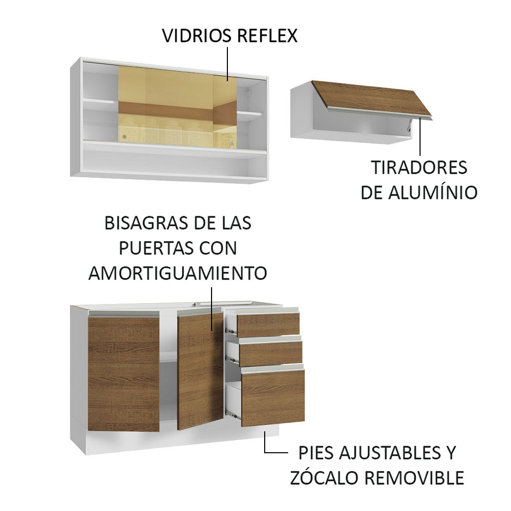 Cocina Integral 200cm sin Fregadero Blanco/Marrón Glamy 08