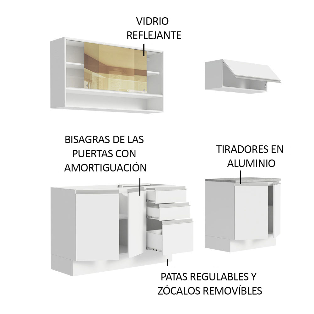 Cocina Integral con Fregadero 200cm Glamy 09 Blanco