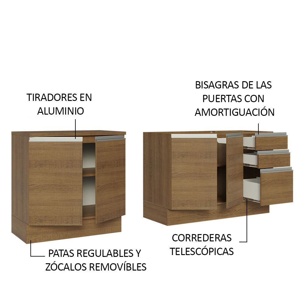 Cocina Compacta 200 cm Con Fregadero Marrón Glamy Madesa