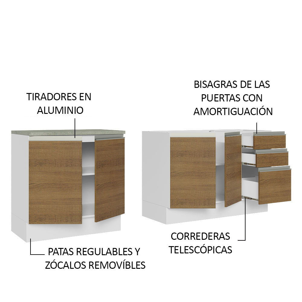 Mueble de Cocina 200cm Con Tarja Glamy Blanco/Marrón