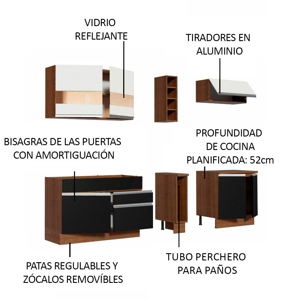 Cocina Integral 220cm Marrón/Negro/Blanco Parma 02