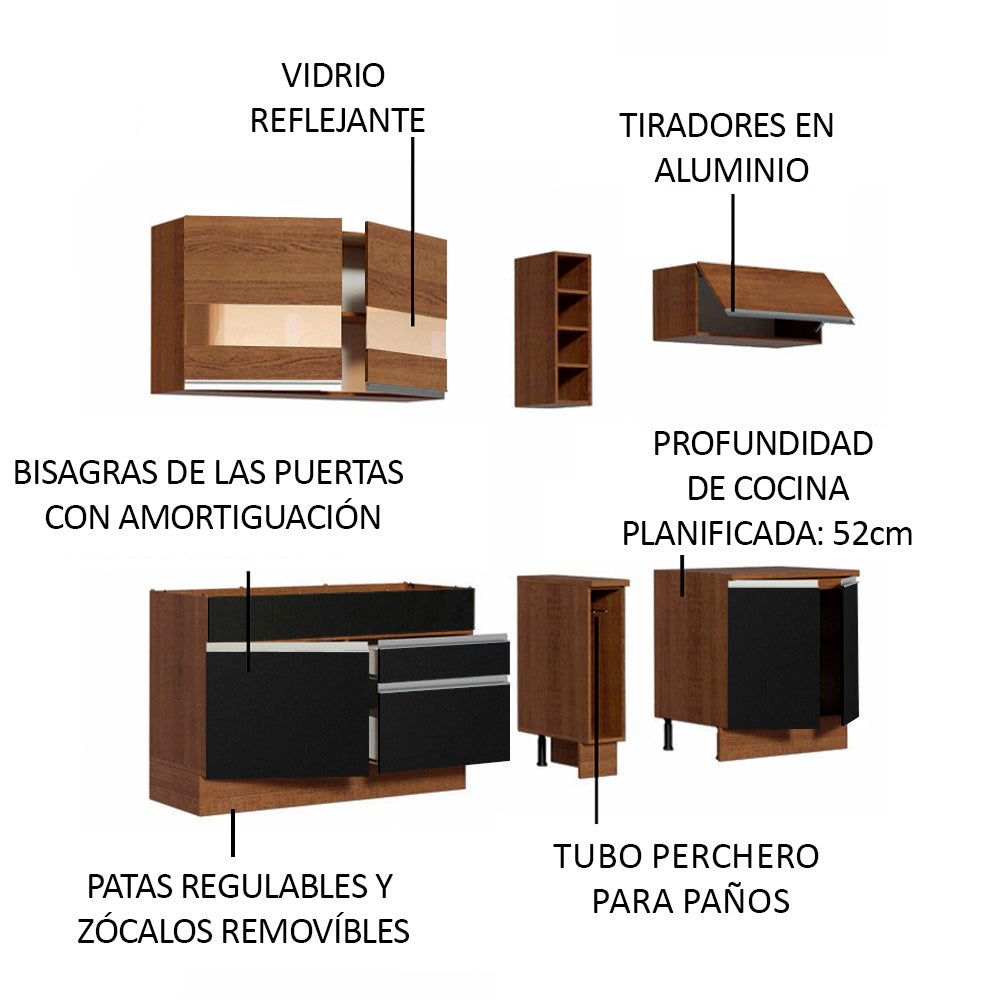 Cocina Compacta 220 cm Marrón/Negro Glamy Madesa