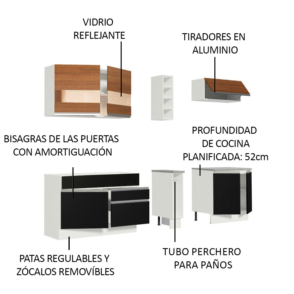 Cocina Integral 220cm Blanco/Marrón/Negro Glamy 02