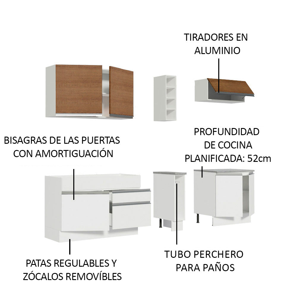 Cocina Integral 220cm Blanco/Blanco/Marrón Parma 03