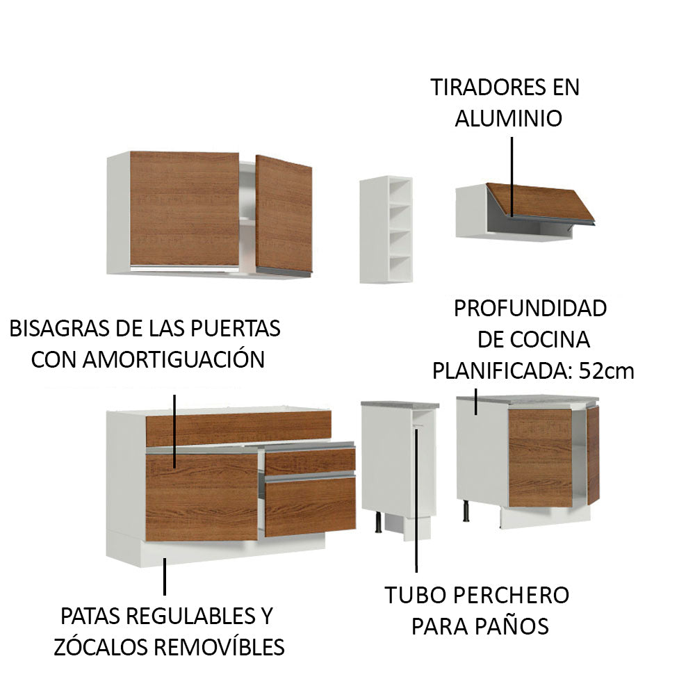 Cocina Integral 220cm Blanco/Marrón Parma 03