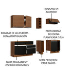 Cocina Compacta 220 x 52 cm 6 Puertas 2 Cajones Marrón/Negro Glamy Madesa 08