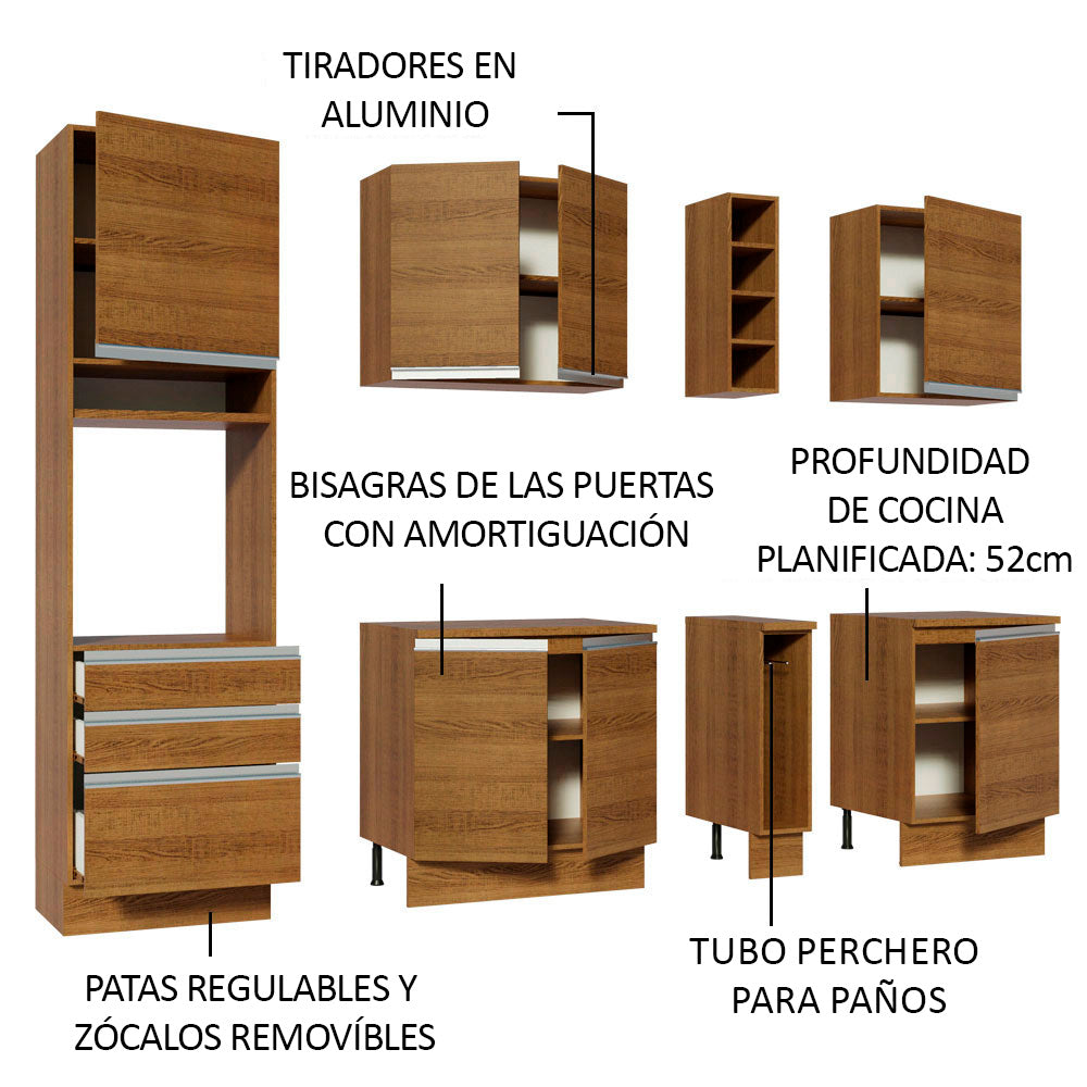 Cocina Compacta 220 x 52 cm 7 Puertas 3 Cajones Marrón Glamy Madesa