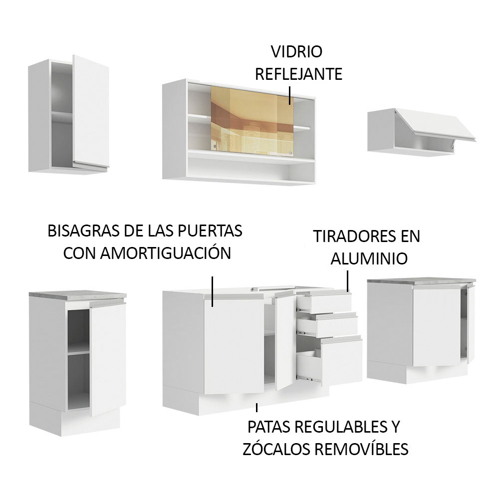 Cocina Integral 240 cm Blanco Glamy Madesa