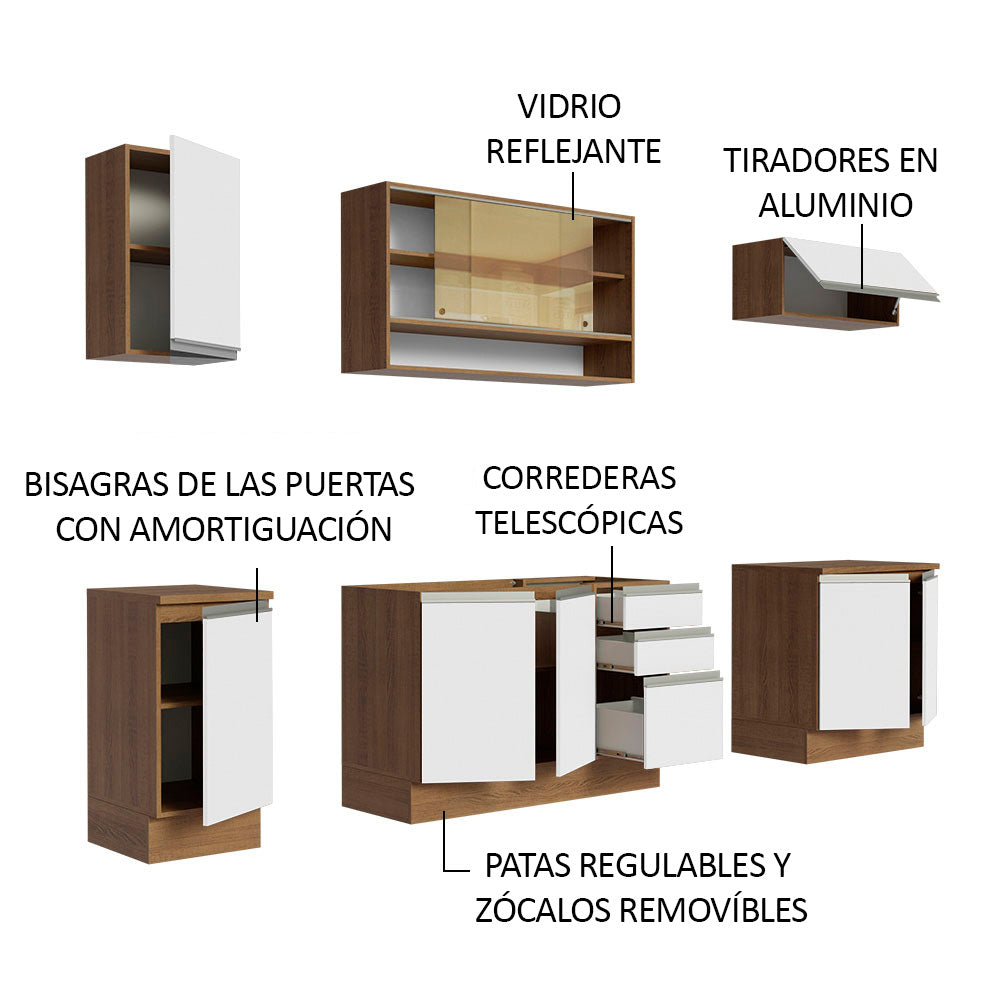Cocina Integral 240cm sin Fregadero Marrón/Blanco Glamy 03