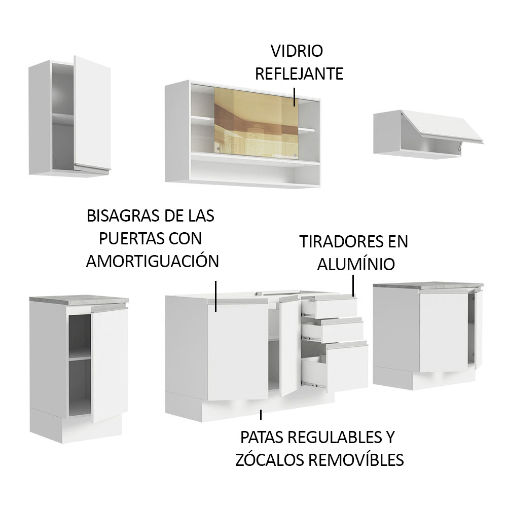 Cocina Integral 240 cm Con Fregadero Blanco Glamy Madesa