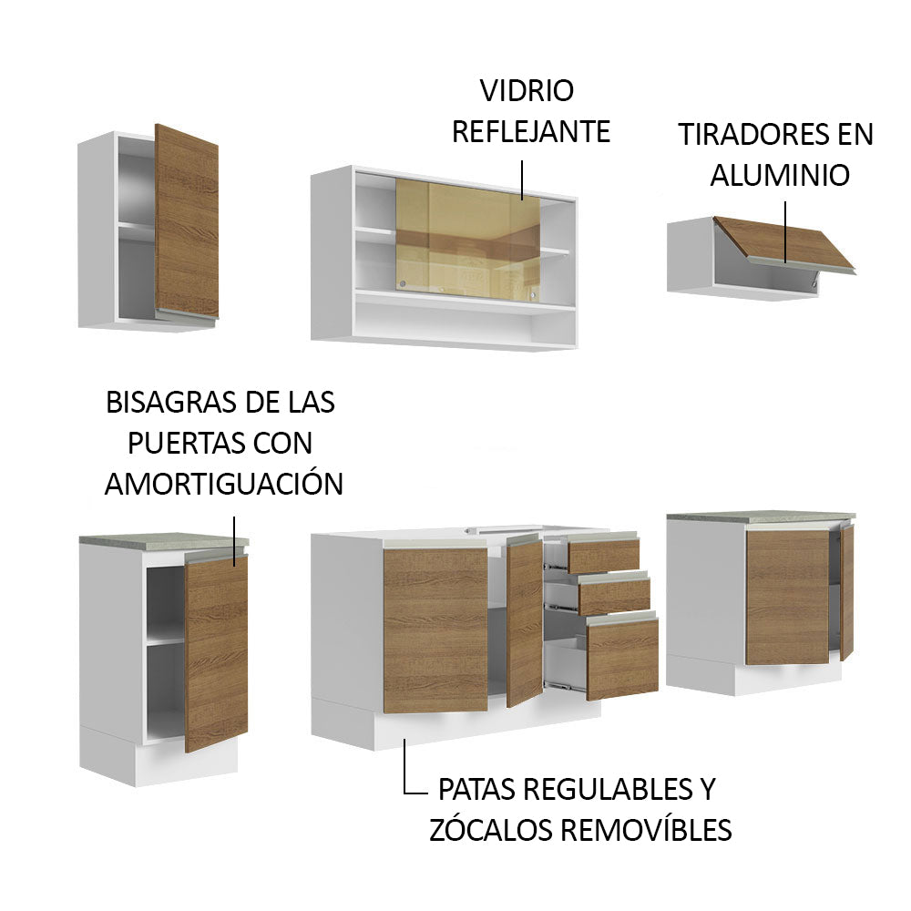 Cocina Integral 240 cm Con Fregadero Blanco/Marrón Glamy Madesa
