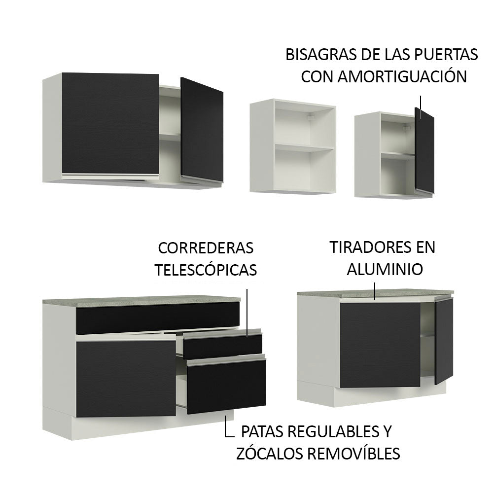 Cocina Integral 240 cm Blanco/Negro Glamy Madesa